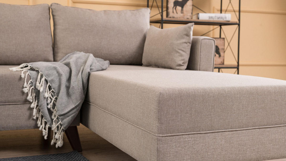 ECKSOFA mit losen Rückenkissen und Schlaffläche - Beige/Walnussfarben, Holz/Kunststoff (165/275cm) - myHomelando