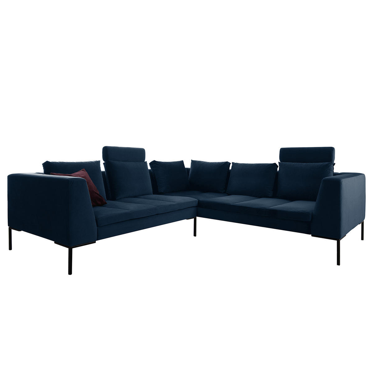 ECKSOFA mit Rundecke L - Samt - Chromfarben/Dunkelblau, Textil/Metall (255/238cm) - home24
