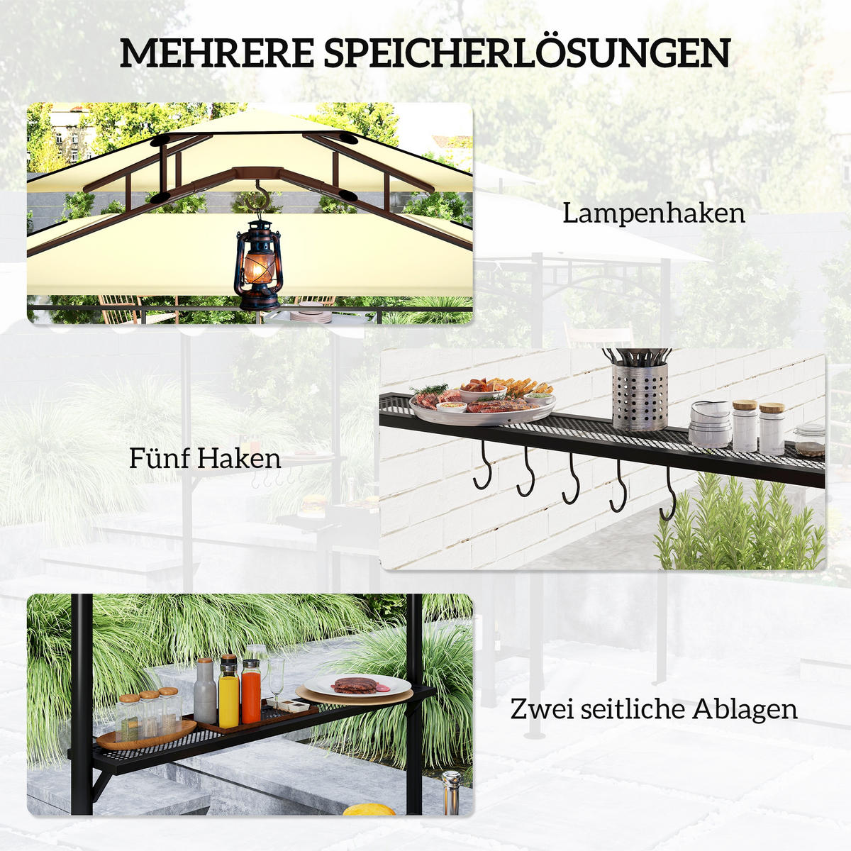 GRILLPAVILLON 242x232x248 cm wasserabweisend flammhemmend Gartenpavillon mit Doppelschichtdach Beige - Beige, Metall (242/248/232cm)