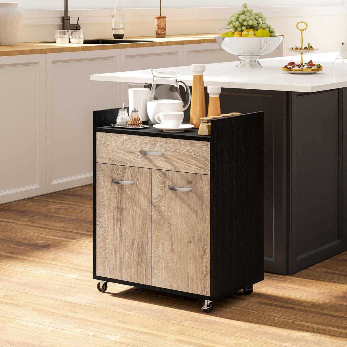 SERVIERWAGEN DE-17128 Schwarz - Schwarz, Holzwerkstoff (40/77/60cm) - ComfortXL