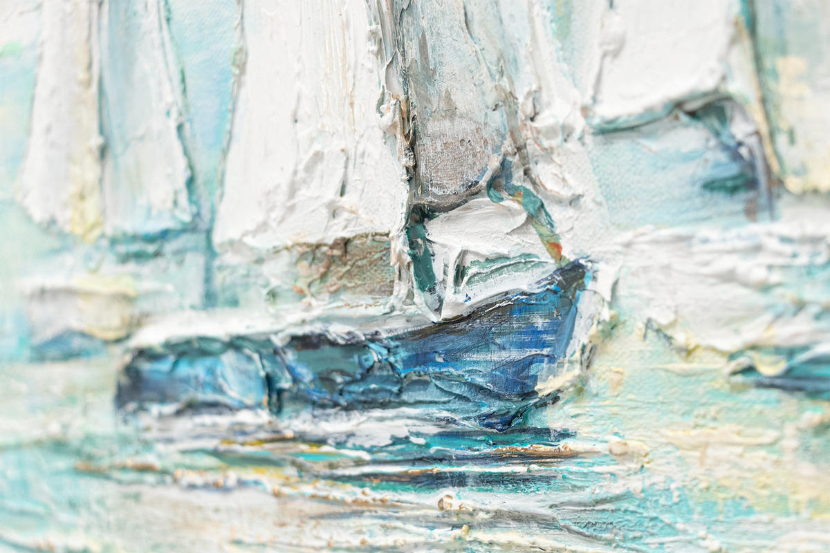 GEMÄLDE Meeresblau Schattenfugenrahmen Weiß 120x80 cm - Weiß, Holz (120/80cm) - YS-art gallery