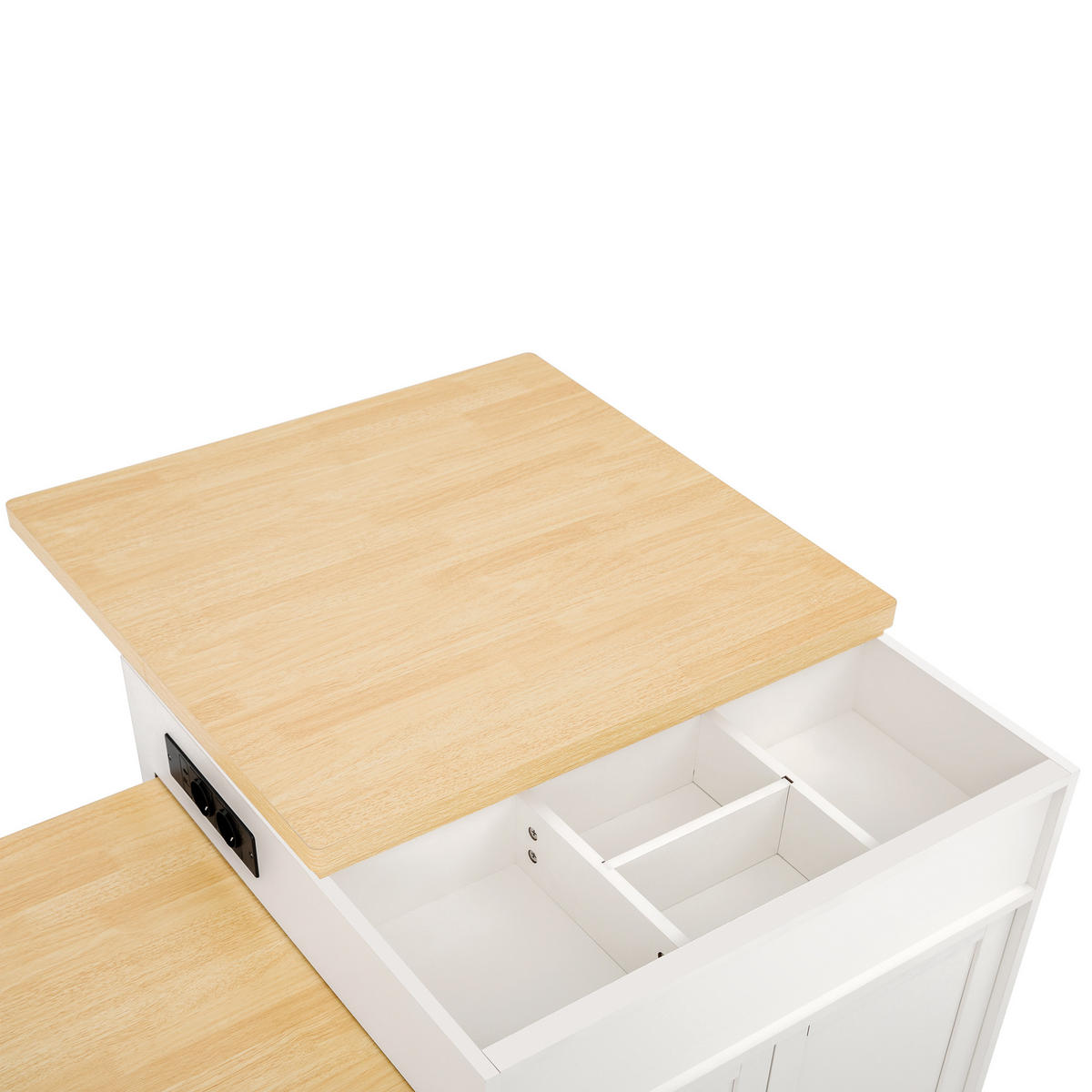 KÜCHENINSEL 125.5-187.5x71x93 cm Weiß mit LED-Beleuchtung & Ladestation - Weiß, Holzwerkstoff (187.5/93/71cm) - Modfu