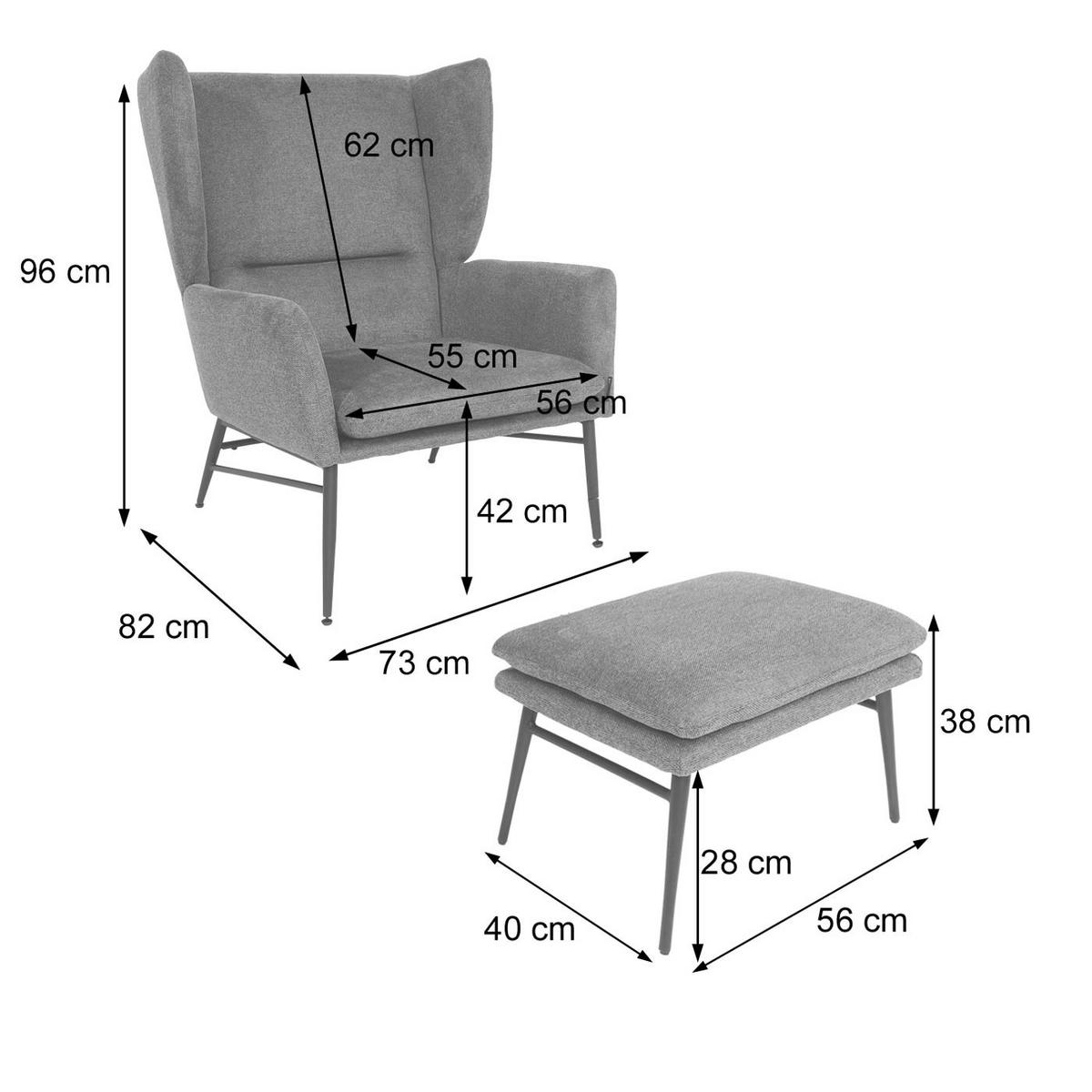 LOUNGE-SESSEL MIT OTTOMANE Blau - Blau, Textil (73/96/82cm) - MCW
