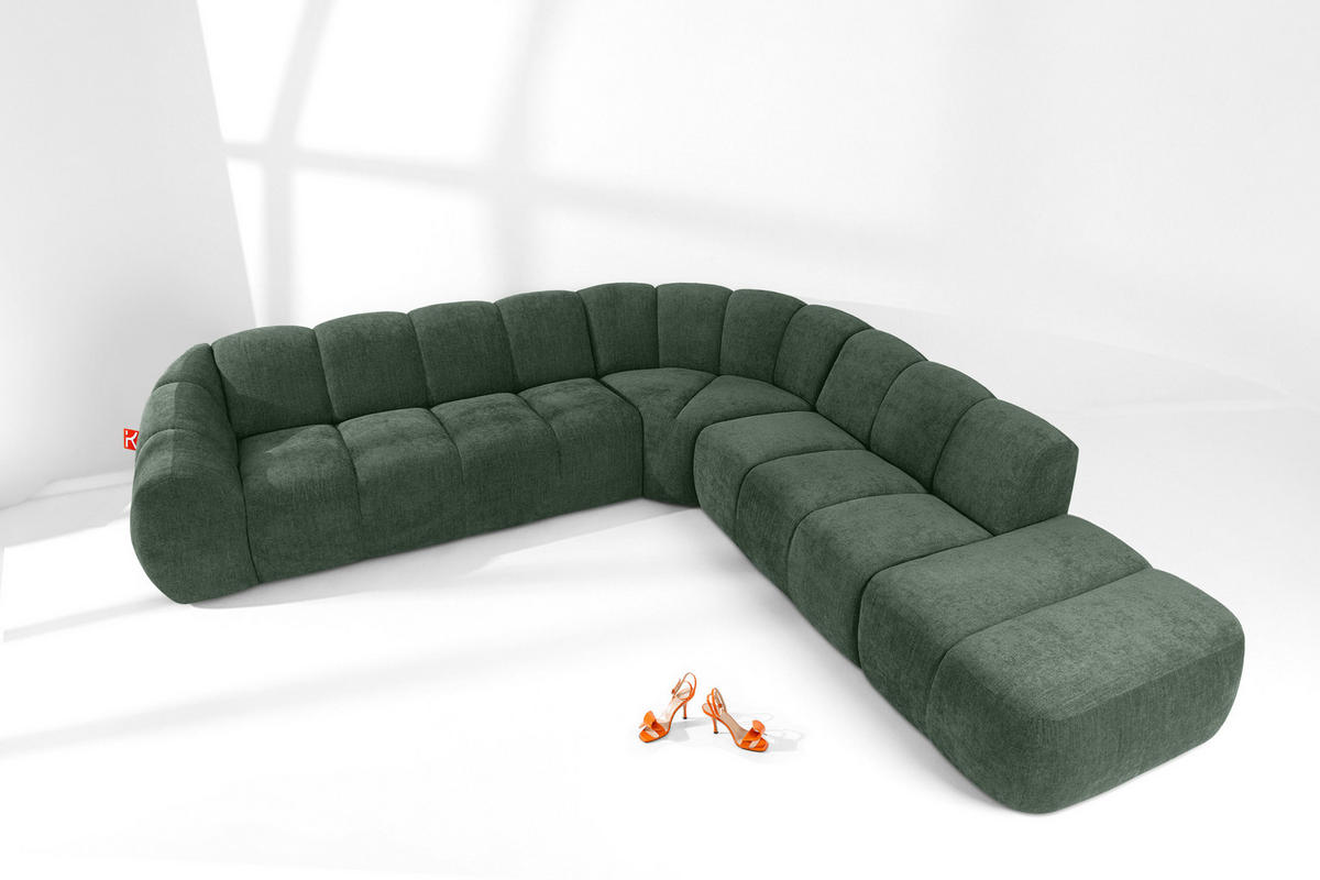 ECKSOFA RECHTS FLAVA, Dunkelgrün - Dunkelgrün, Holz/Holzwerkstoff (310/314cm) - KONSIMO®