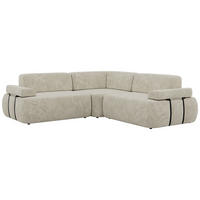 ECKSOFA MIREO L - Creme Schenille grob gewebt - Creme/Schwarz, Kunststoff/Textil (257/257cm) - MKS