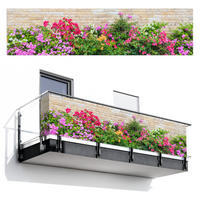 BALKON-SICHTSCHUTZ Blumen - Pflanzen - Blätter - Steine - Pink, Kunststoff (500/130cm) - MuchoWow