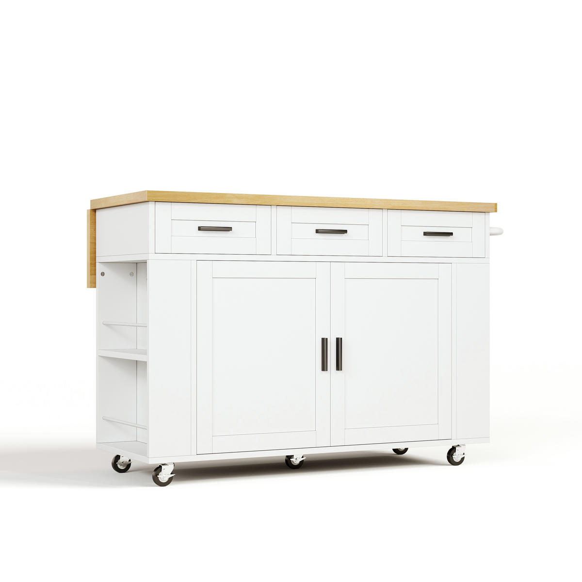 KÜCHENINSEL 84 cm MDF Natur Weiß mit Klappbarer Arbeitsplatte und USB-Steckdose - Weiß, Holzwerkstoff (70/84/120cm) - Korfee