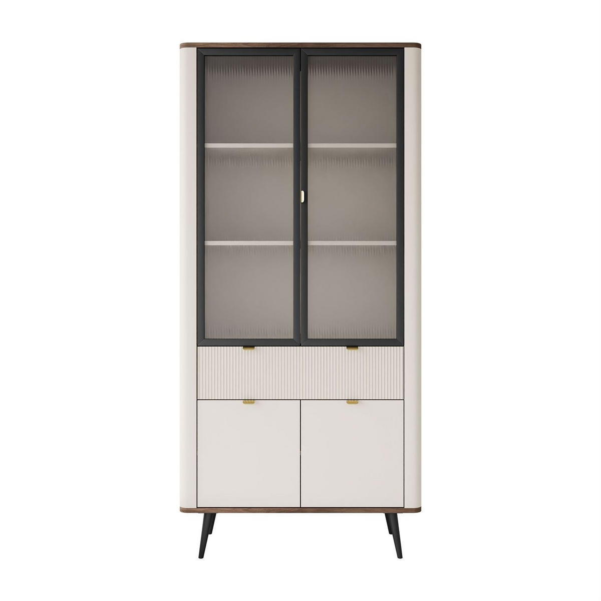 VITRINE AUTUMN 2D2W1S mit Schublade, Kaschmir / Nussbaum - Beige/Braun, Holzwerkstoff (90/191/40cm) - Lookway