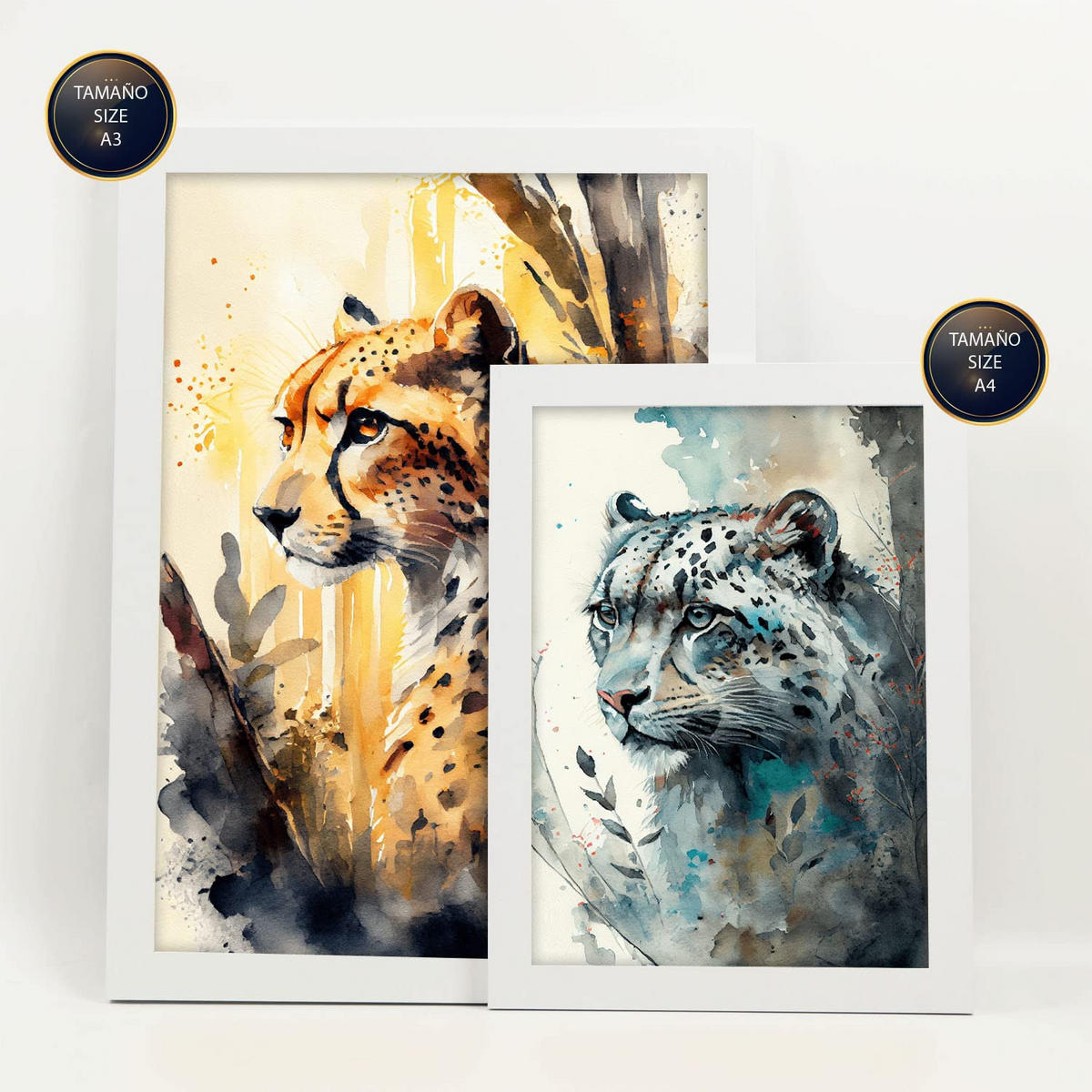 POSTER Set Mit 6 Katzen Bunt Größe A3 & A4 Weißer Rahmen - Weiß, Papier (29.7/1cm) - Nacnic