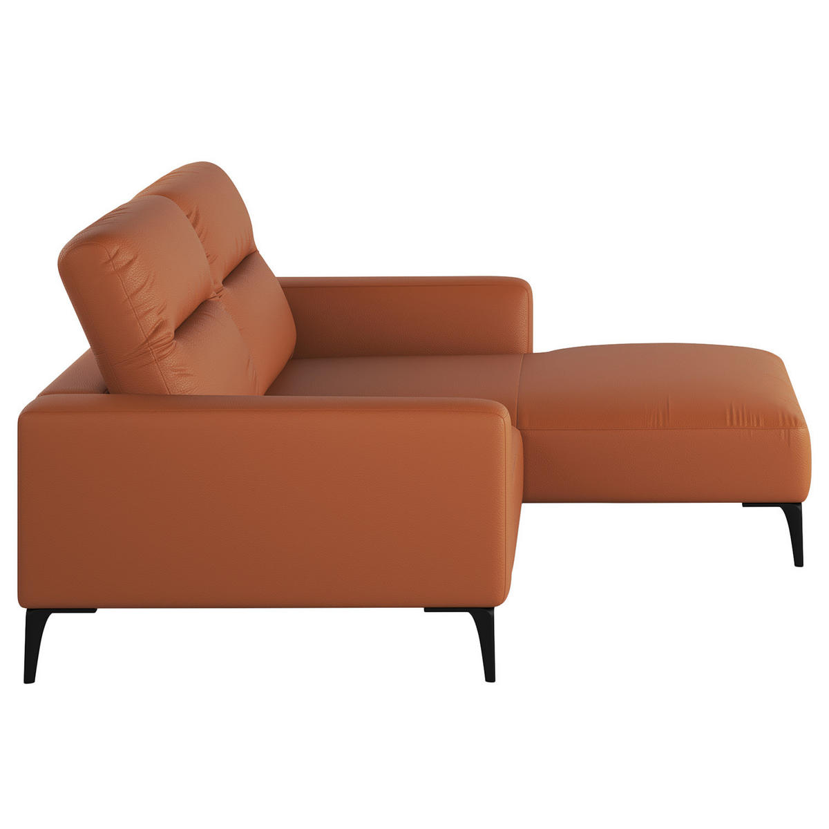 1,5-SITZER ECKSOFA mit Longchair - Kastanienfarben/Schwarz, Leder/Metall (232/180cm) - home24