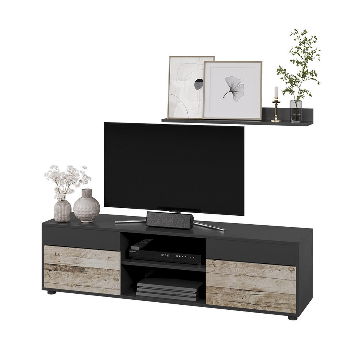 ŽIVÁ STĚNA Berno Černý/pískový dub - černá/Sonoma dub, kompozitní dřevo (139.8/38.9/35.4cm) - Vicco