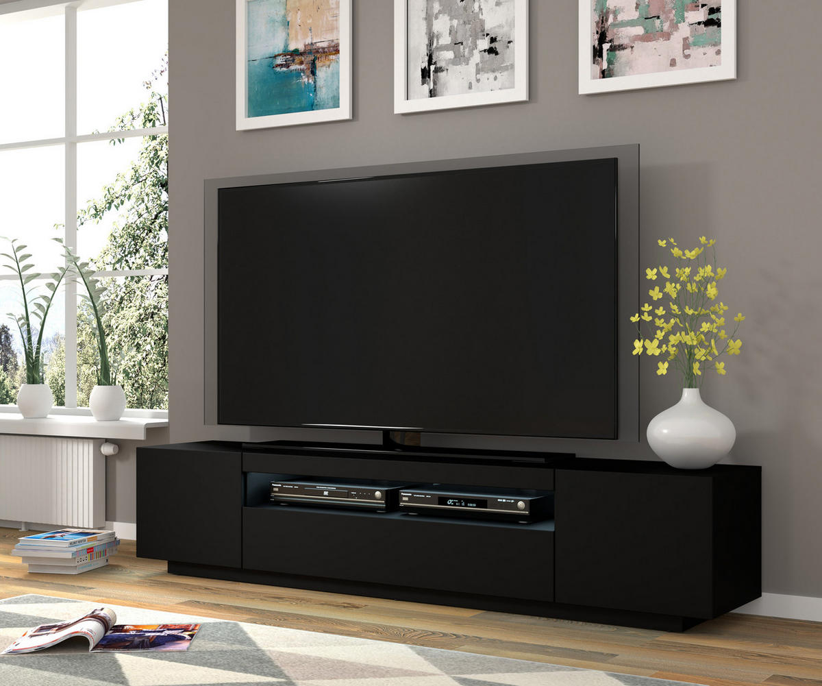 TV LOWBOARD Schwarz 200/42/37 - Schwarz, Holzwerkstoff (200/42/37cm) - RAUMHIRSCH FURNITURE