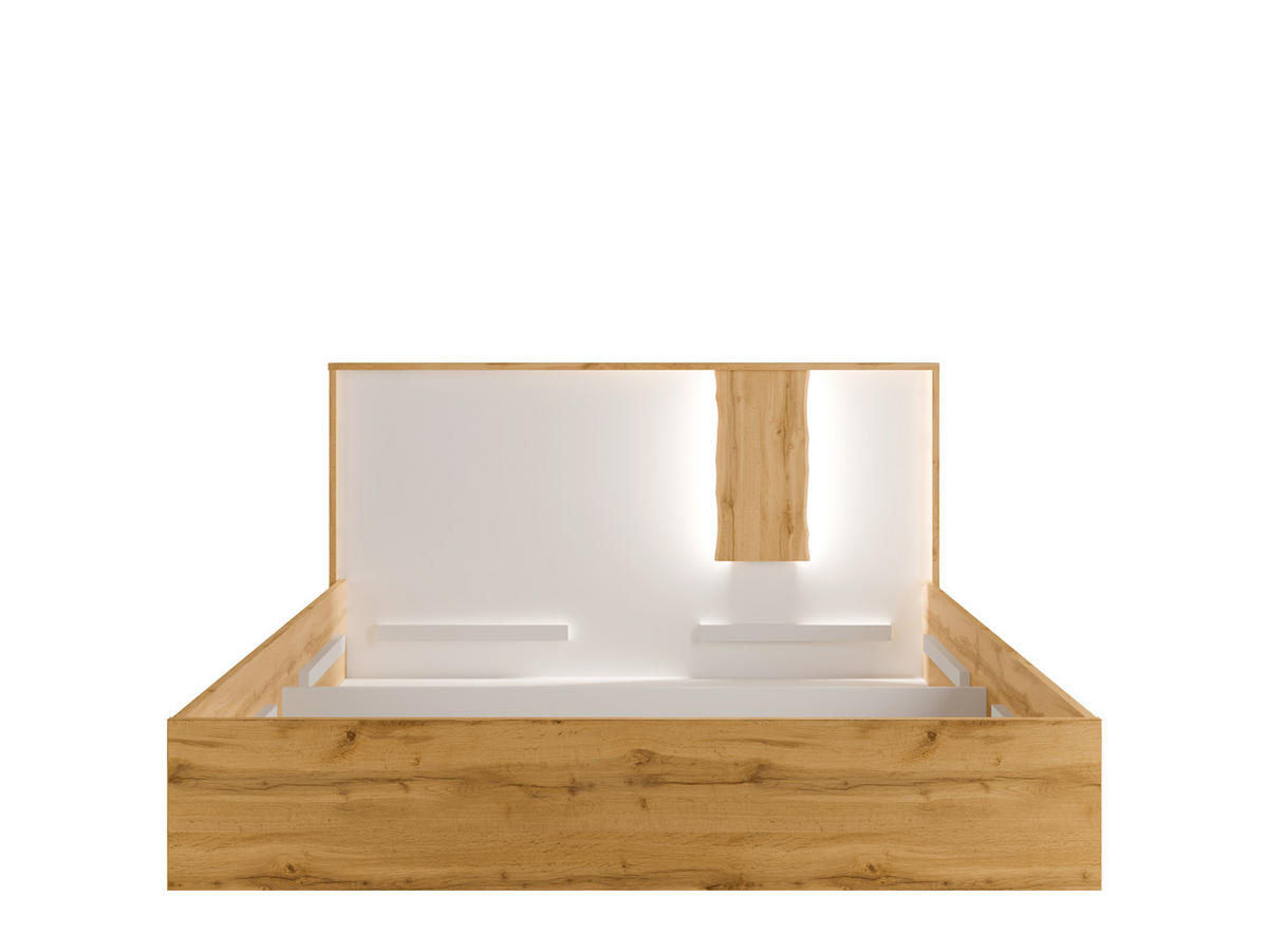 BETT WELORA – 160×200 cm mit Lattenrost, ohne Bettkasten Wotan Eiche / Alpinweiß - Eiche Wotan/Weiß, Holzwerkstoff (160/200cm) - Milaros Markt