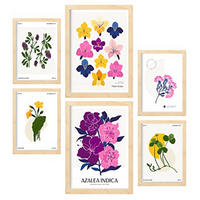 POSTER Set Mit 6 Blumen Chromatische Skala Natur Und Botanikdrucke Für Innenarchitektur A3 & A4 Rahmen Aus Hellem Holz - Beige, Papier (29/3cm) - Nacnic