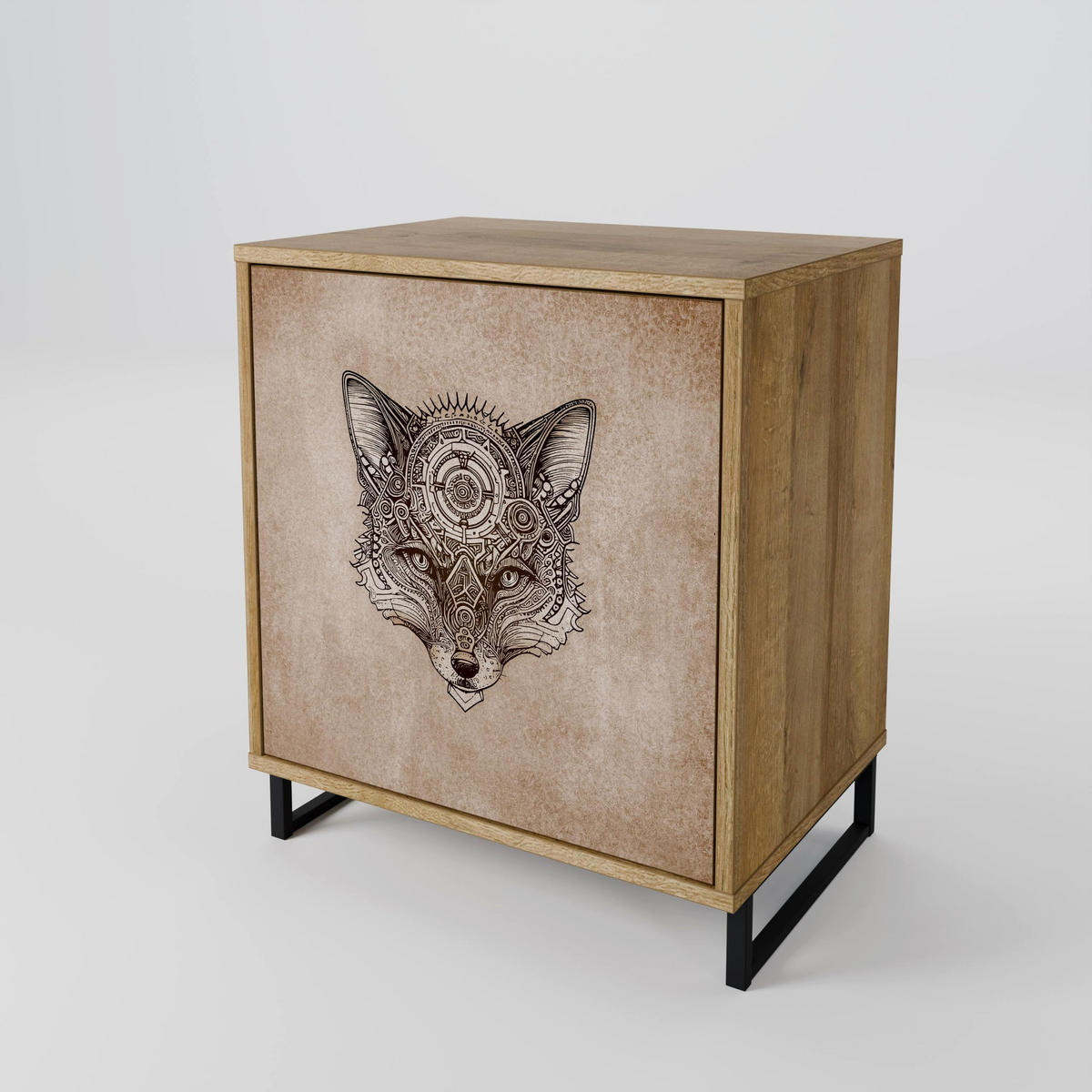 SIDEBOARD STEAMPUNK CLAN, Eichefarben, 57,5x42x75,5 cm, Goldfarbene Metallfüße - Eichefarben/Goldfarben, Holzwerkstoff/Metall (57.5/75.5/42cm) - SpaceRebels