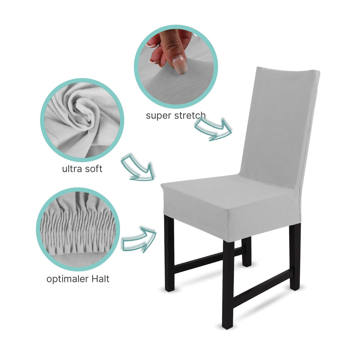 STUHLHUSSE elastisch ( Silber ) - Stretchhusse aus Baumwolle für Esszimmer, Küche ( 42 cm x 65 cm ) - Silberfarben, Textil (42/65cm) - Bestlivings