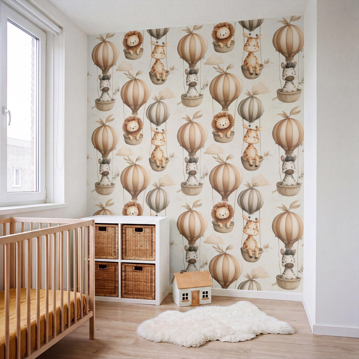 KINDERTAPETE - Safari - Heißluftballons - Taupe - 180x200 cm - Beige, Papier (180/200cm) - OnlyWow