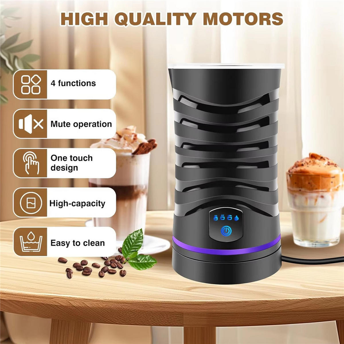 MILCHSCHÄUMER 4IN1 Elektrisch 600ml Heiß Kalt Cappuccino Latte - Schwarz, Metall - Bextcok