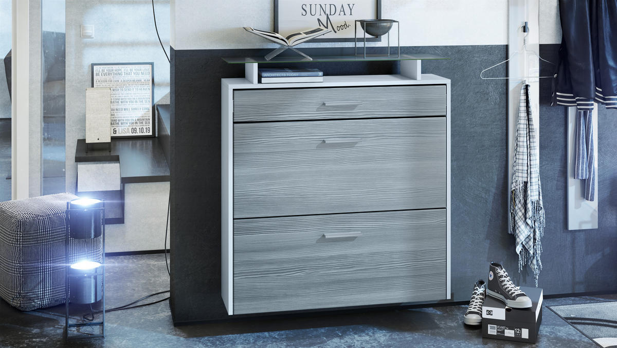 SCHUHSCHRANK Malea Front in Avola-Anthrazit - Anthrazit, Holzwerkstoff (89/96/23cm) - Vladon