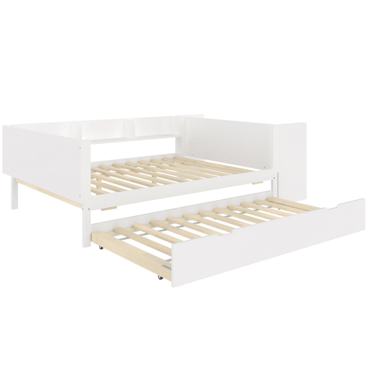 BETT 140/200 cm mit Schreibtisch, Rollbett und Regalen aus Kiefern und Spanplatte, Weiß - Weiß, Holzwerkstoff (140/200cm) - Redom