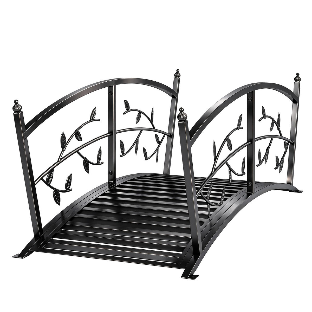 GARTENBRÜCKE,METALL Teichbrücke 1,2m Blattdekor,schwarz - Schwarz, Metall (120/51/47cm) - Vallsero