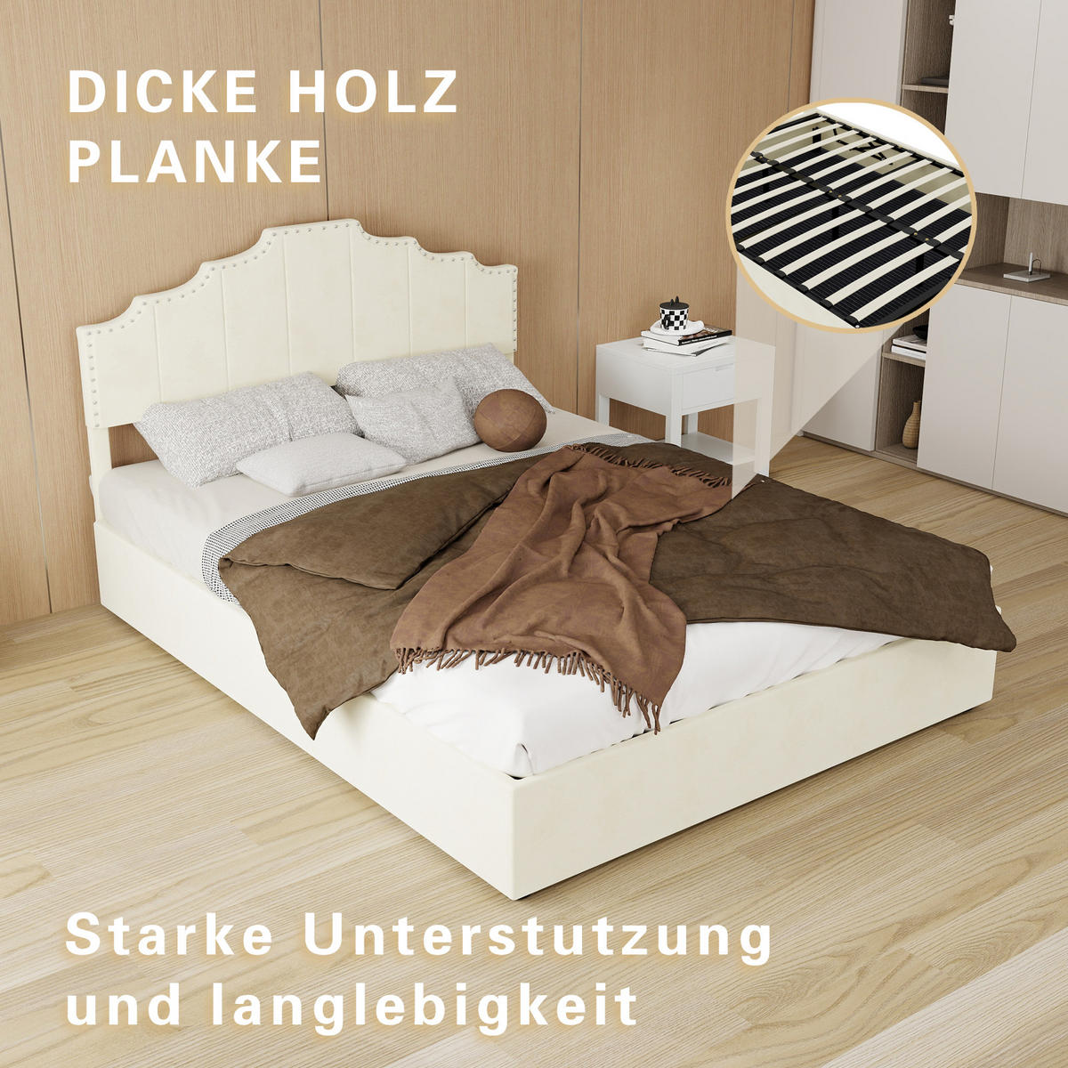 POLSTERBETT 140/200 cm in Beige mit Gepolstertem Kopfteil Stoff Designbett - Beige, Holzwerkstoff/Textil (140/200cm) - STILVORA