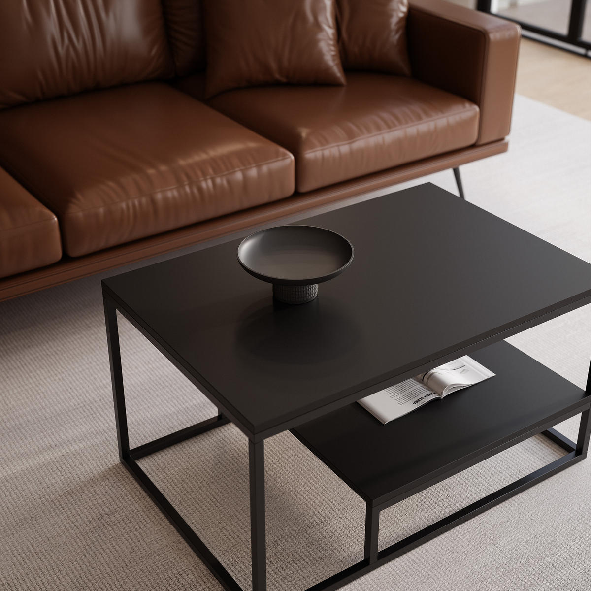 COUCHTISCH LETO 90/68/48 cm, rechteckig, Schwarz - Schwarz, Holzwerkstoff/Metall (68/90/48cm) - Idohome