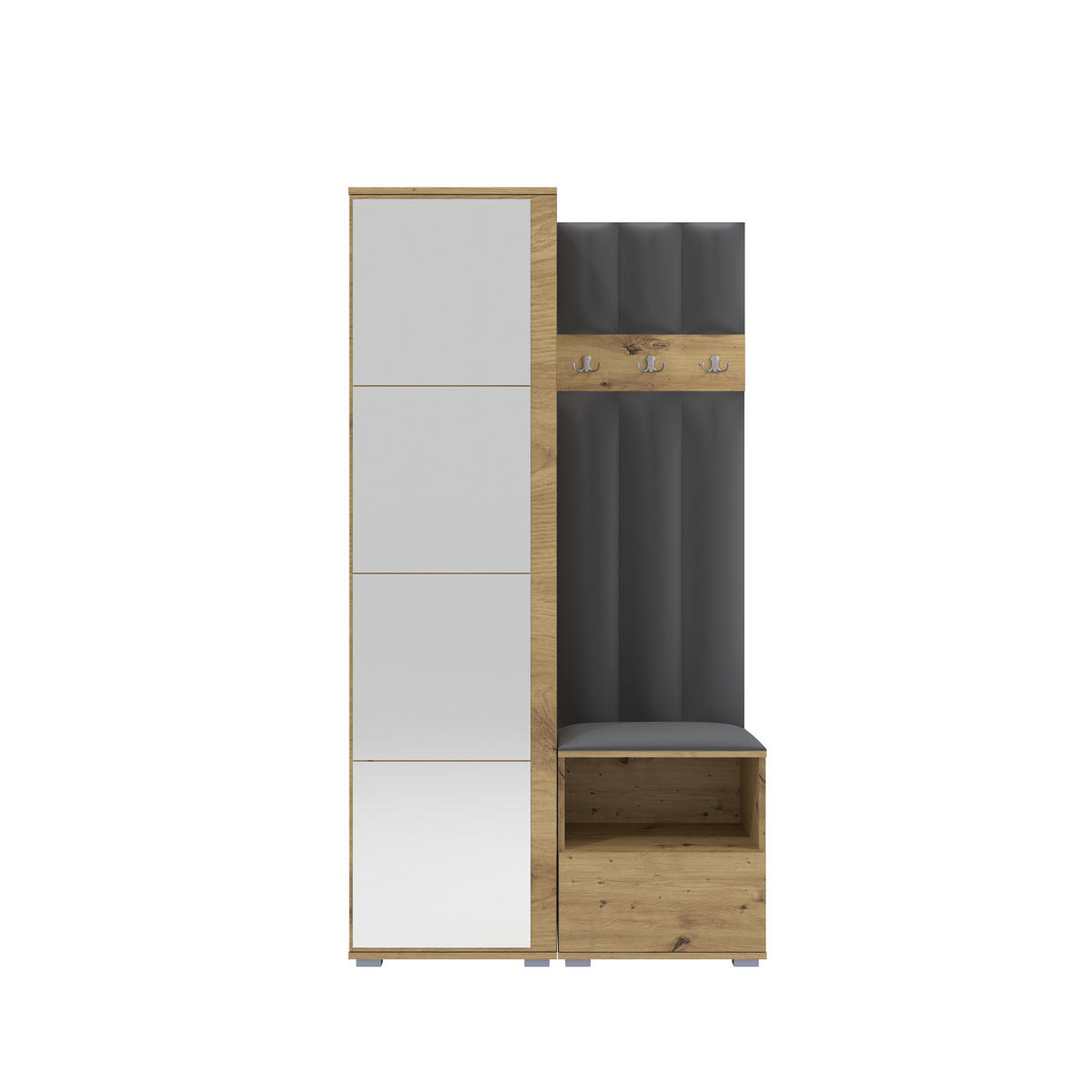 GEPOLSTERT Garderoben-Set Nela I LUX (Spiegel – Farbe Eiche Artisan + Stoff Trinity 15) - Dunkelgrau/Silberfarben, Holz/Holzwerkstoff (100/187/40cm) - Ravio