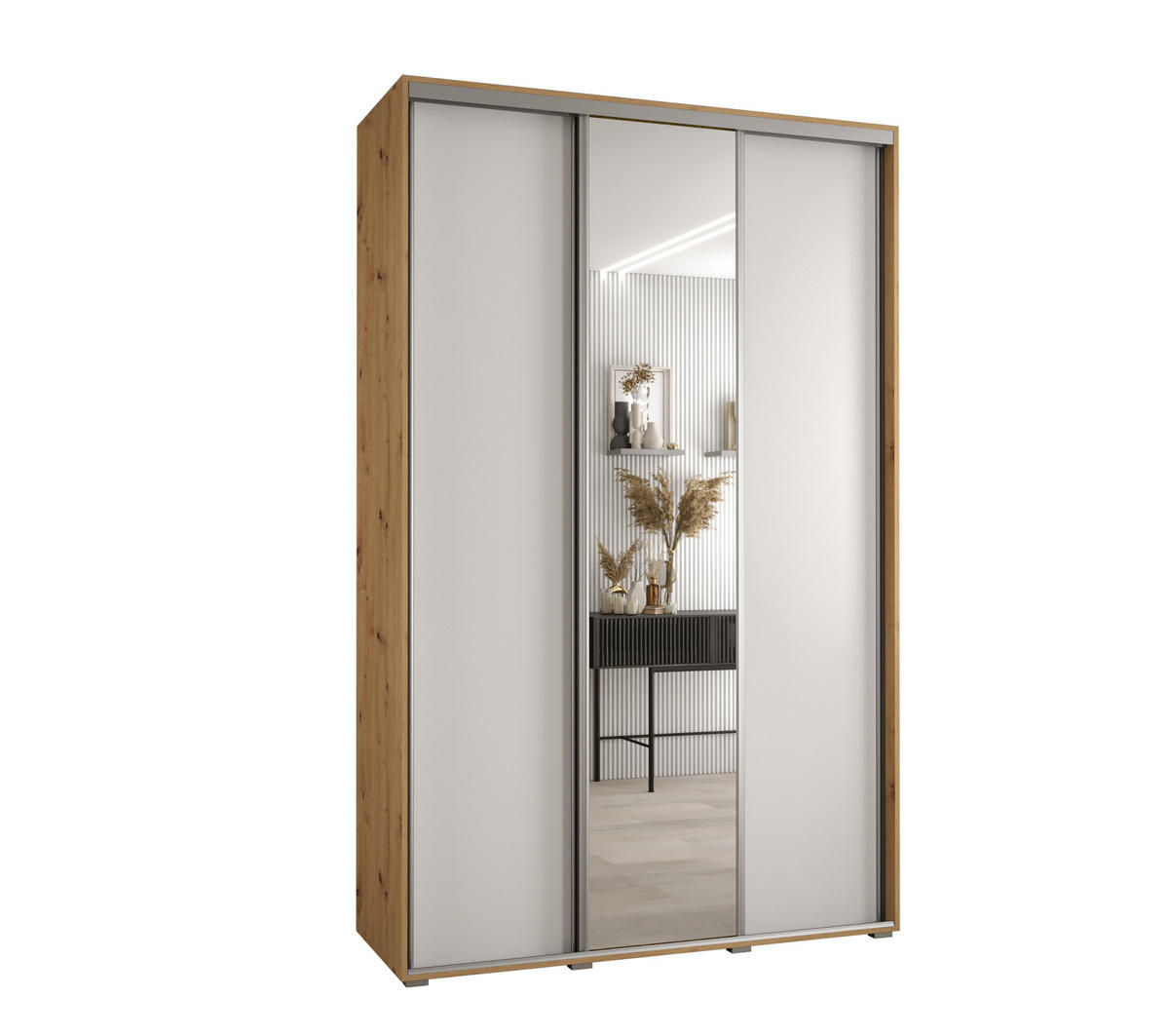 SCHWEBETÜRENSCHRANK 235,2/150/60 3-türig - Silberfarben/Weiß, Holz/Metall (150/235/60cm) - Abiks Möbel