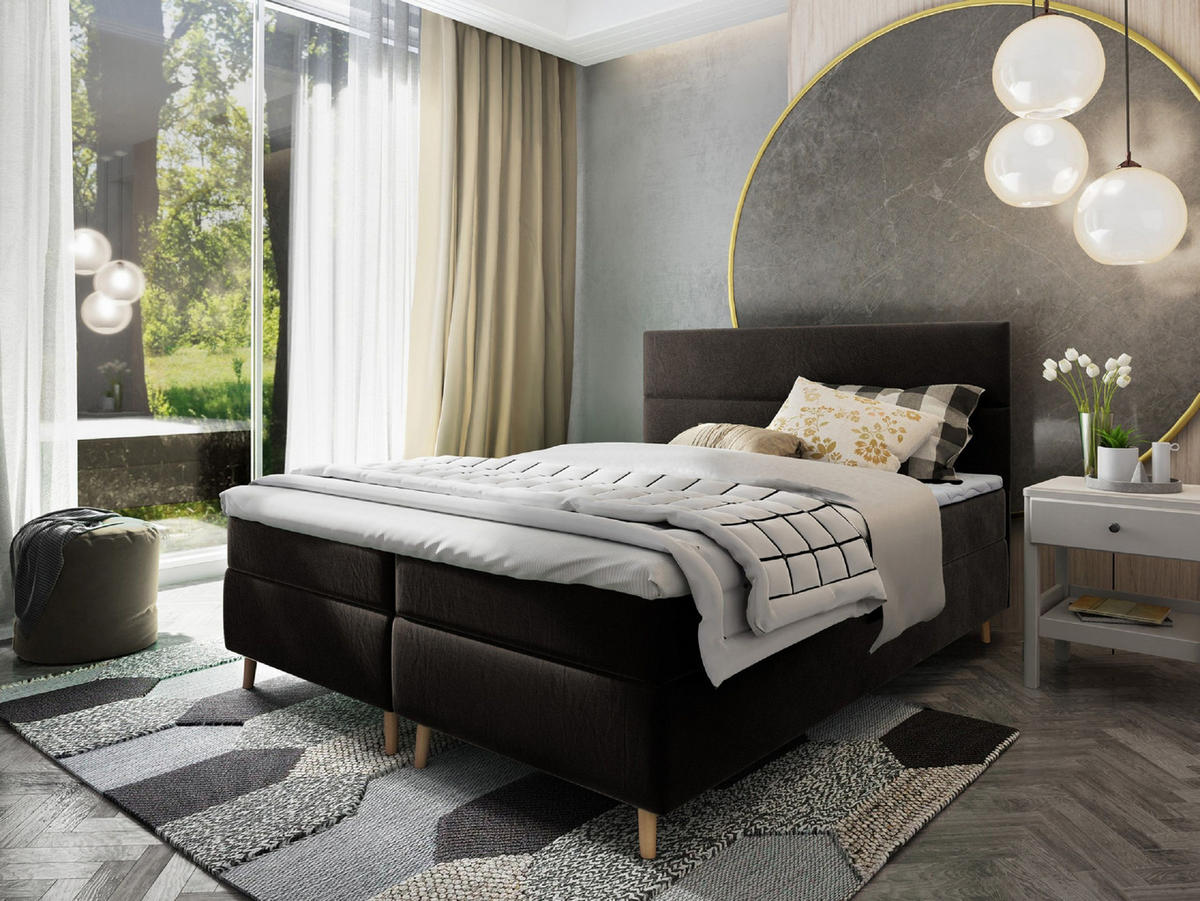BOXBETT SANTA 160x200 cm mit Matratze und Topper - Schwarz - Schwarz, Holz (160/200cm) - MASSENO