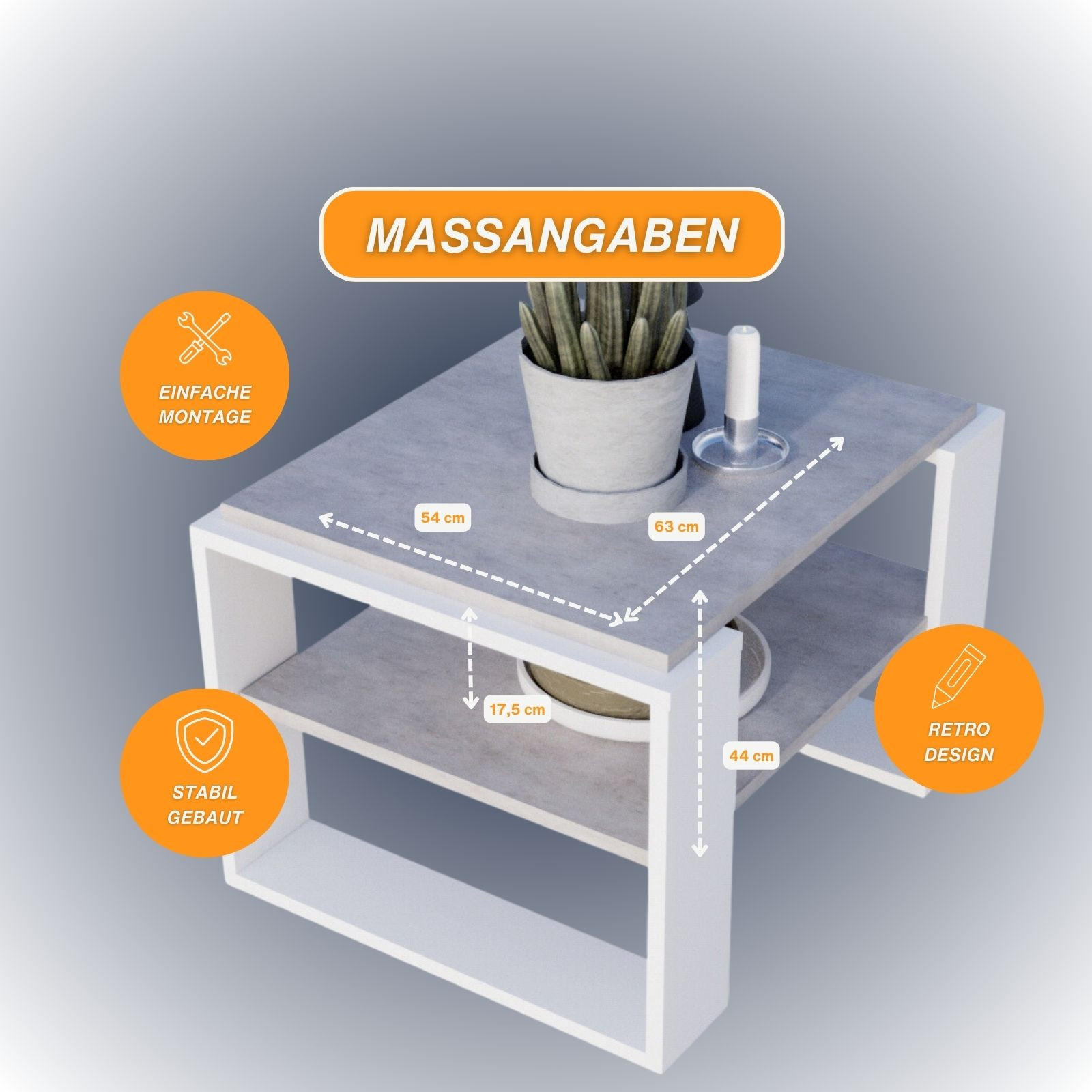 COUCHTISCH Holzwerkstoff rechteckig stabil Grau 44/54/63cm - Weiß/Grau, Holzwerkstoff (54/63/44cm) - CraftPAK