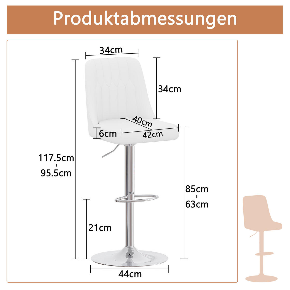 BARHOCKER Weiß 2er-Set Höhenverstellbar & Drehbar mit PU-Leder - Weiß, Metall (44/95.5/44cm) - PANGIVO