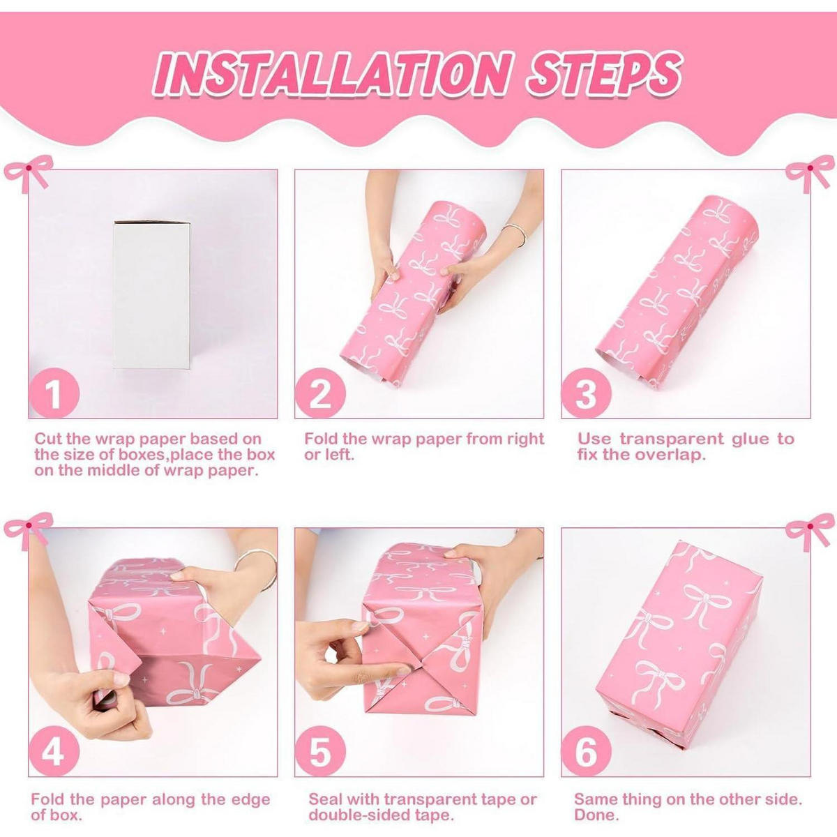 GESCHENKPAPIER 3 Rollen Set Rosa Schleife 43 cm x 3 m - Rosa, Papier (0.1/0.1/0.1cm)