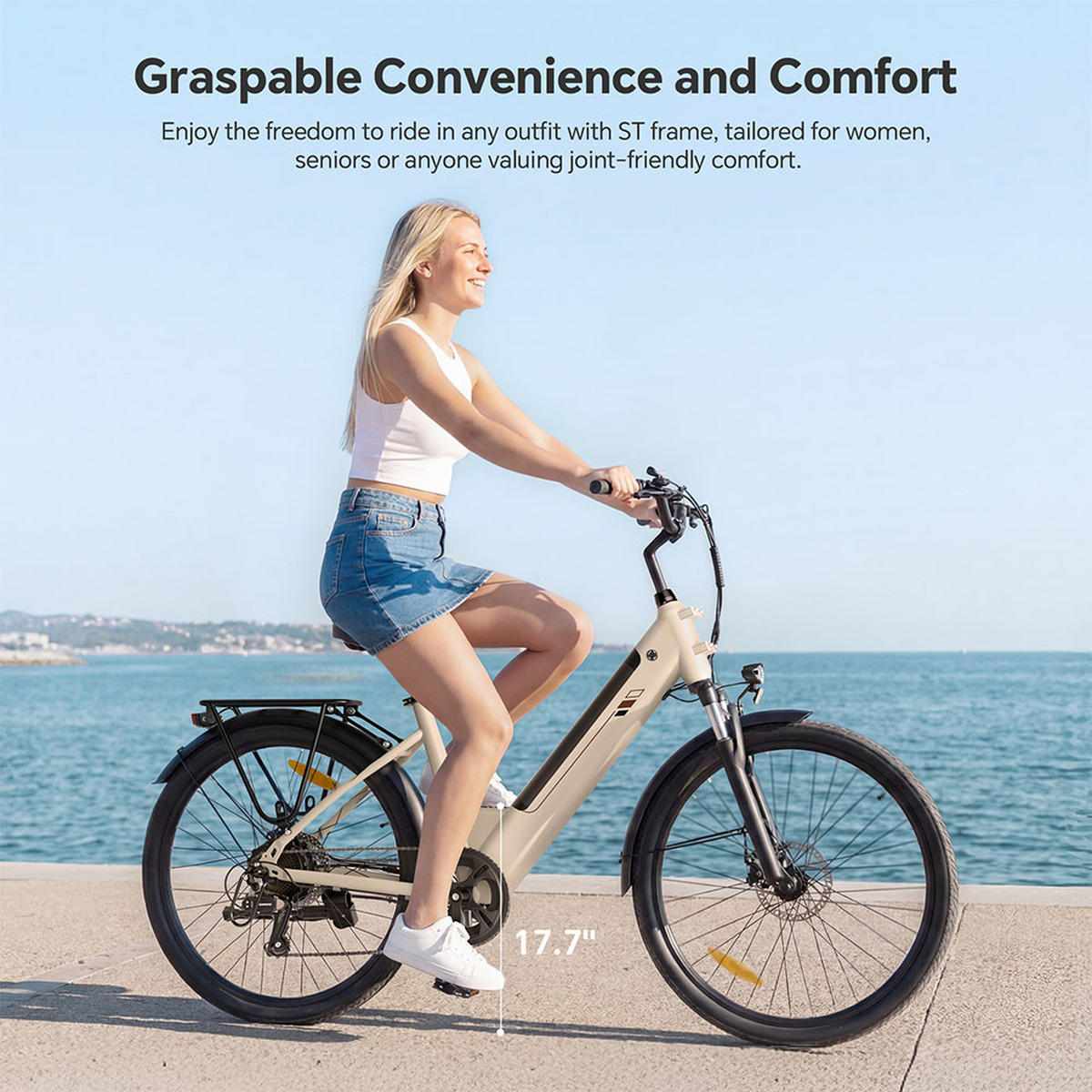 E-BIKE Touroll J2 ST – 100km Reichweite, 250W Motor, Shimano 7-Gang, Step-Thru Rahmen - Grau, Metall (120cm)