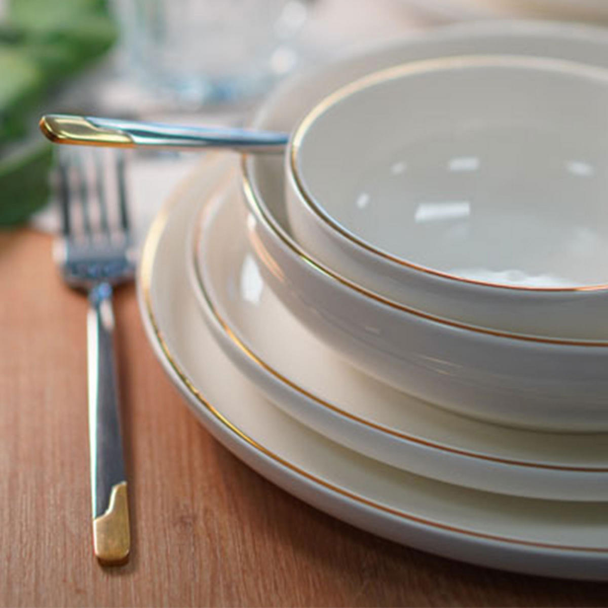 GESCHIRRSET Milano 28-tlg. Gold - Weiß, Keramik (41/38/38cm) - Mulex