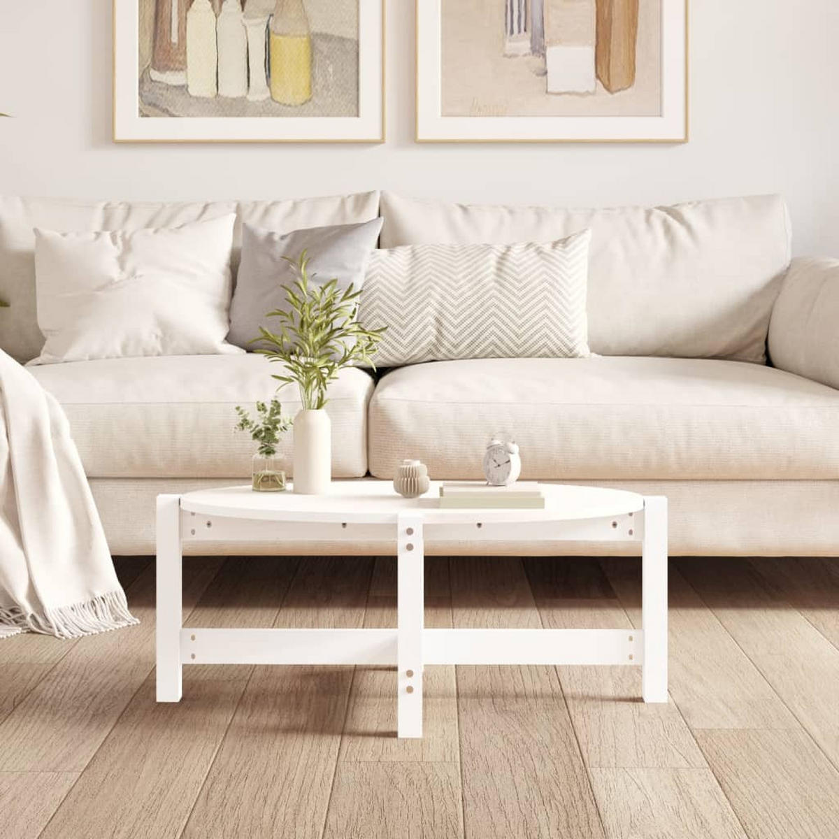 COUCHTISCH Weiß 87x48x35 cm Massivholz Kiefer - Weiß, Holz (87/48/35cm) - furnicato