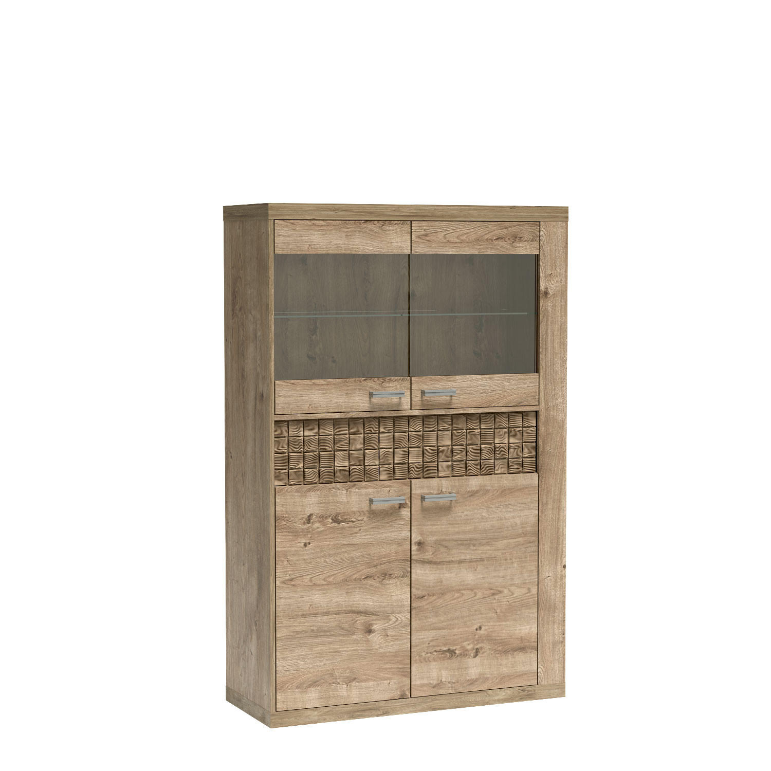 VITRINE BALESTRAND N5 Schublade Eiche - Eichefarben/Silberfarben, Glas/Holzwerkstoff (102/160/41cm) - Komodee