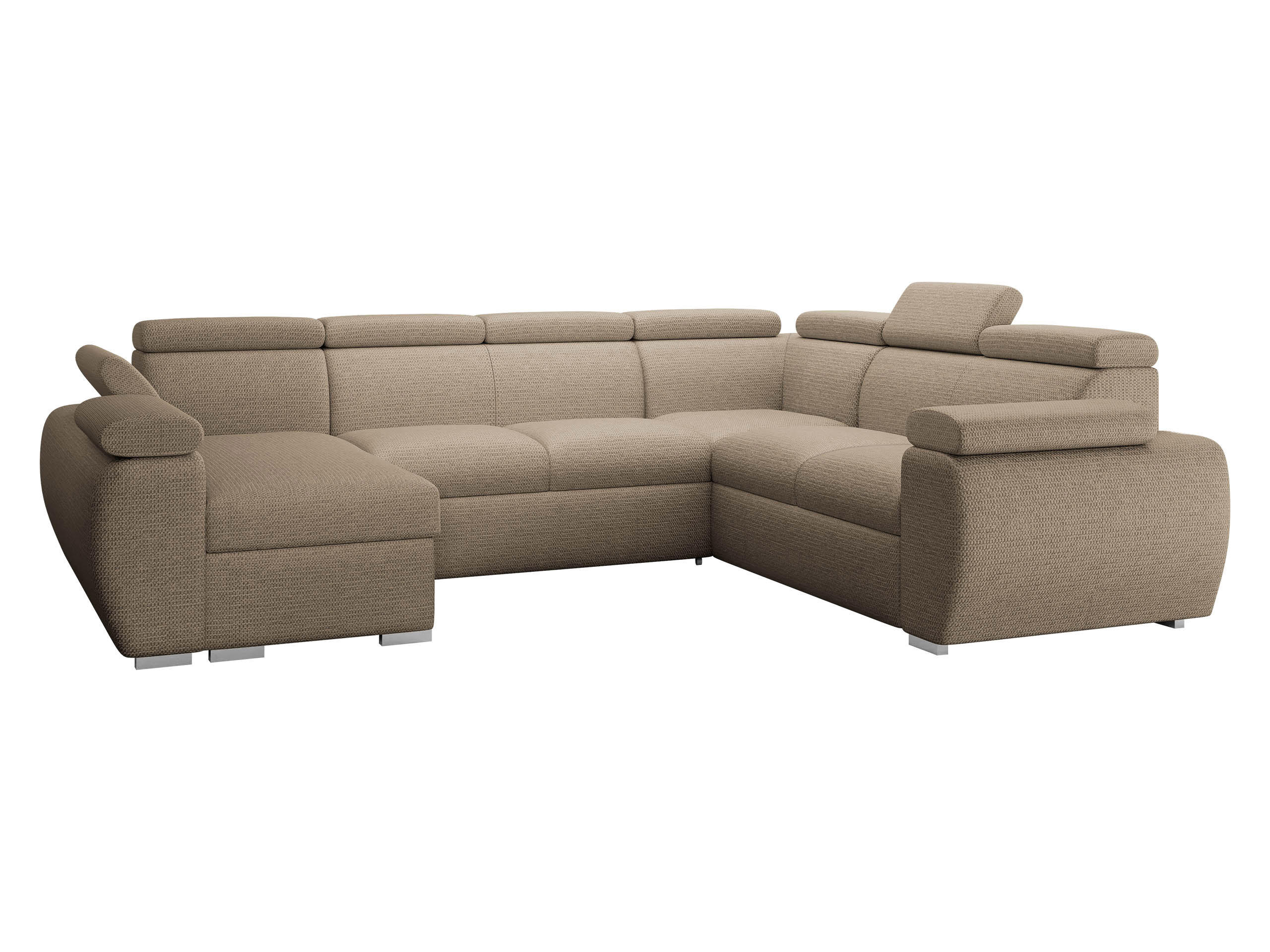 WOHNLANDSCHAFT Boston U, Seite: Links - LC+2P+R+2R - Chromfarben/Beige, Holz/Textil (325/98/260cm) - MIRJAN24