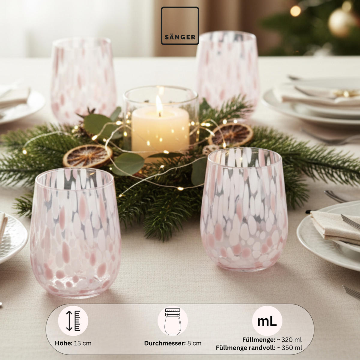 TRINKGLÄSER Set Curacao - 4 teilig - Transparent/Rosa, Glas - Sänger