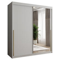 SCHIEBETÜRENSCHRANK mit Spiegel 180 cm Breite, weiß mit goldenem Griff - Goldfarben/Weiß, Holzwerkstoff (250/200/62cm) - Home Collective