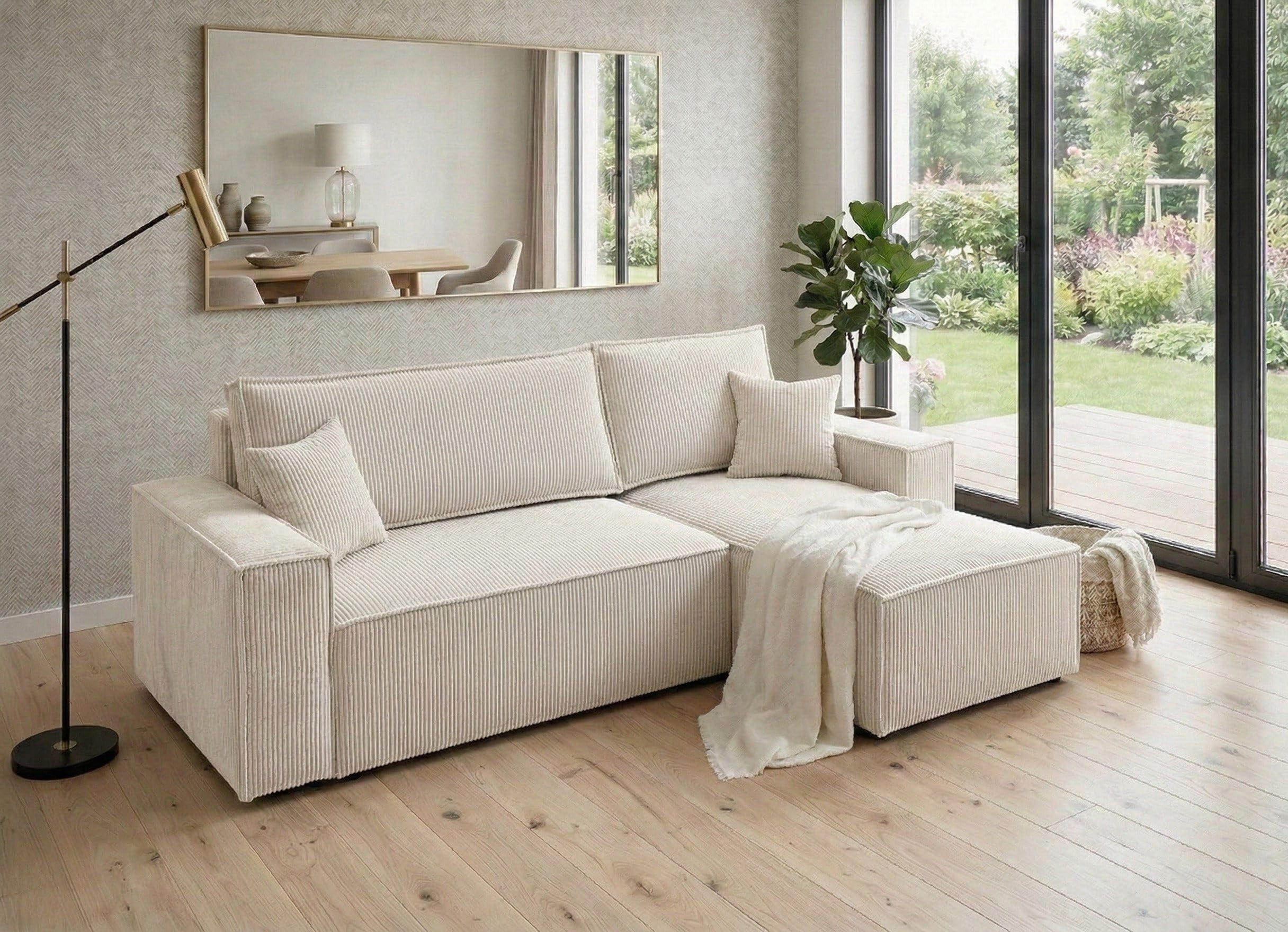 BIG-SOFA Monte Beige Rechts - Beige, Textil (244/85/200cm) - B&B Home