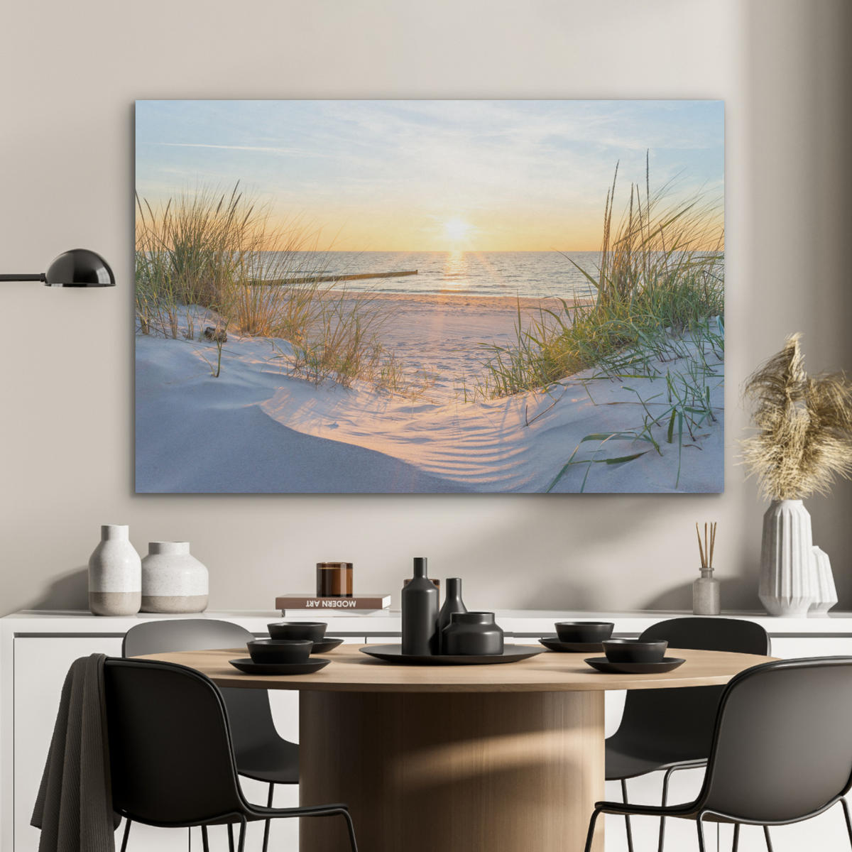 AKUSTIKBILD Strand - Sonne - Düne - Gras - Sand - Horizont Akustikpaneele 90x60 cm - Hellblau, Kunststoff (90/60/0.9cm) - MuchoWow