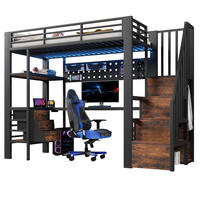 HOCHBETT 90/200 cm in Schwarz mit 3 Schubladen, Lochwand, Tisch, LED und Steckdose - Schwarz, Holzwerkstoff/Metall (90/200cm) - STILVORA