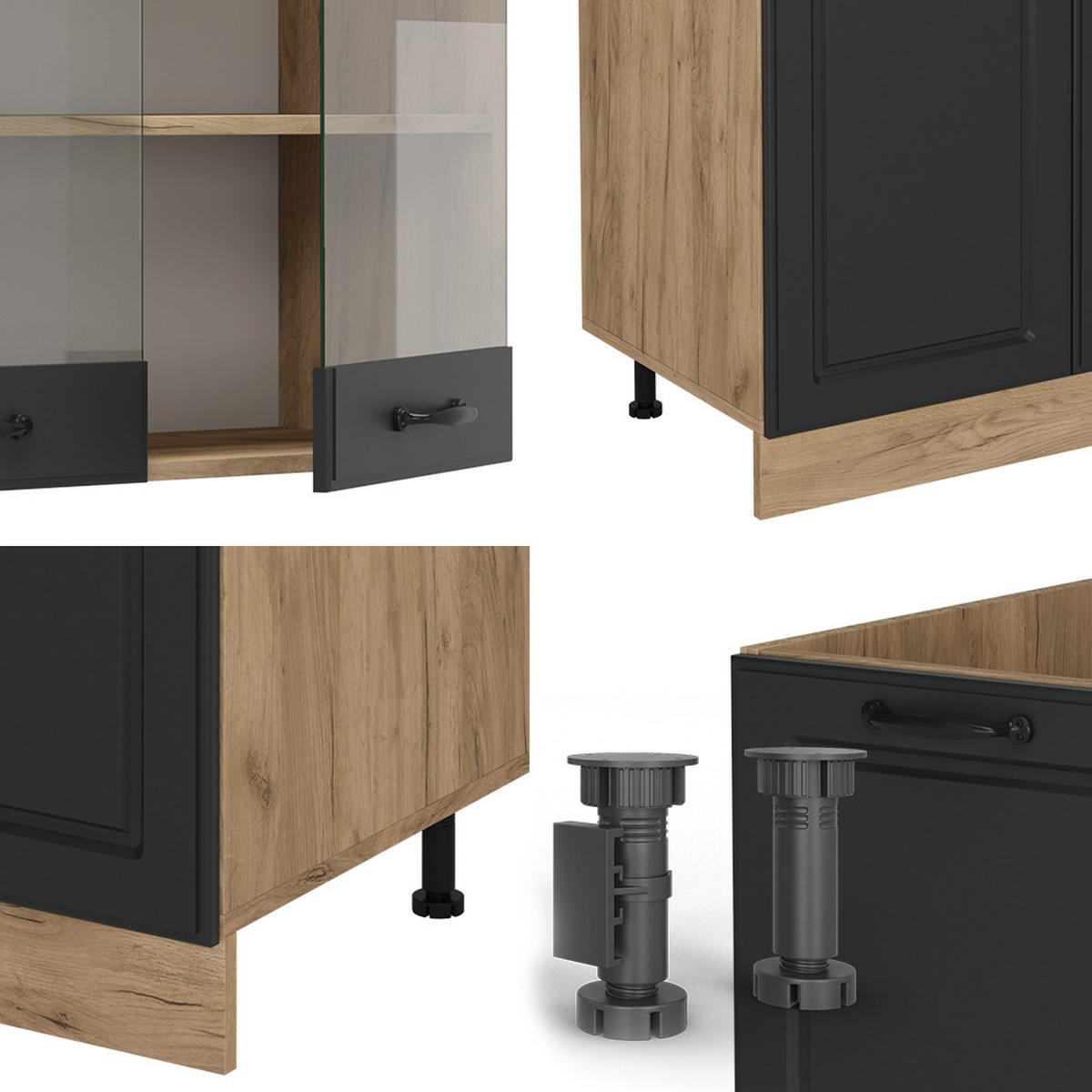 KÜCHENZEILE R-Line Anthrazit Landhaus/Goldkraft Eiche 300 cm mit Hochschrank, ohne Arbeitsplatte - Honigeiche/Anthrazit, Holzwerkstoff (300/81.6/46cm) - Vicco