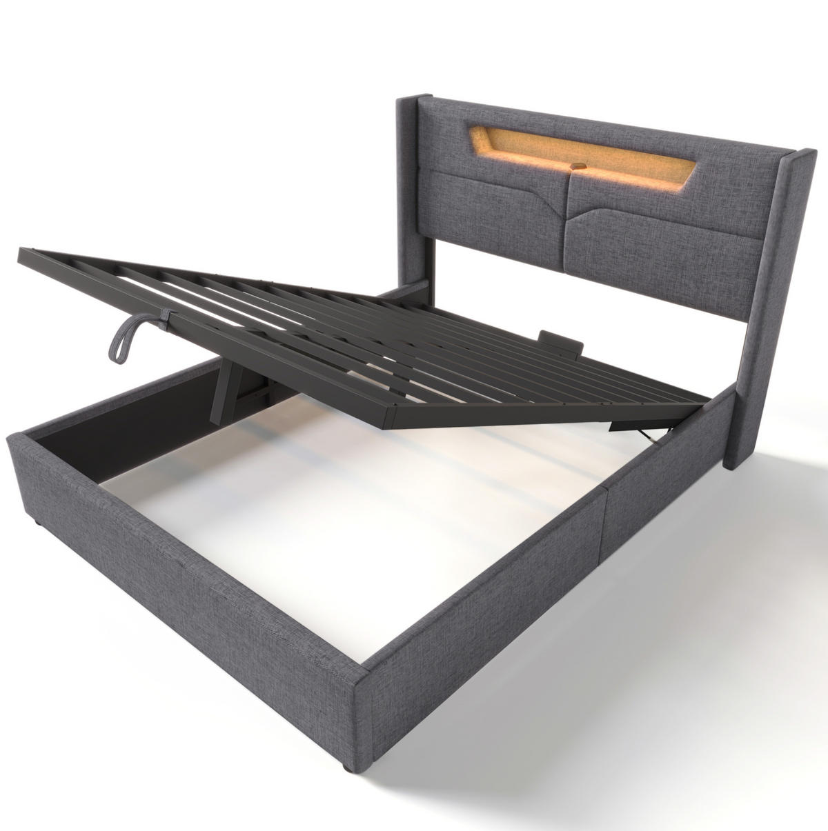 POLSTERBETT mit LED und USB/Type-C 140x200 cm Leinen Grau - Grau, Metall (140/200cm) - Meubliv