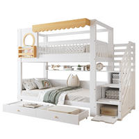 ETAGENBETT 90/200 cm in Weiß & Natur mit 2 Schubladen, Regal und Treppenschrank aus Kiefer & MDF - Weiß/Naturfarben, Holzwerkstoff (90/200cm) - STILVORA