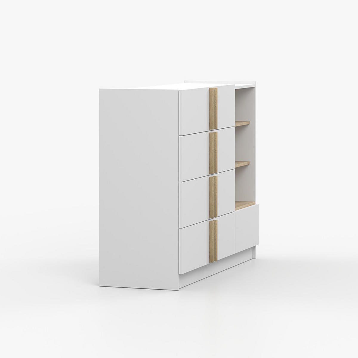 KOMMODE SEVILLA 5S 90 cm Weiß/Weiß, fünf Schubladen, Holzgriffe - Buchefarben/Weiß, Holzwerkstoff (135/96/47cm) - imoebel24