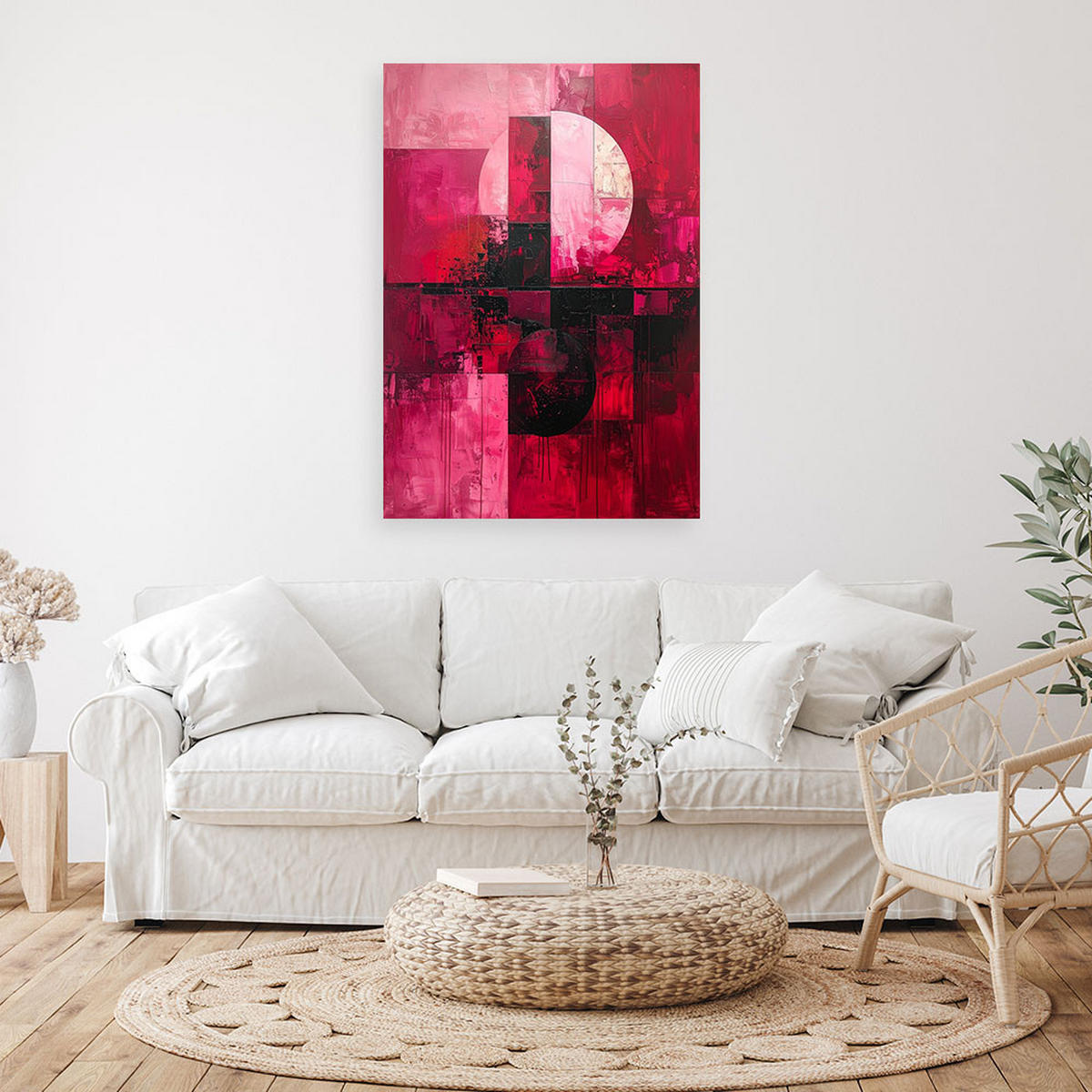 BILD auf Leinwand, Rosa und schwarze Abstraktion mit geometrischer Aufteilung - Rosa, Textil (80/120cm) - Feeby