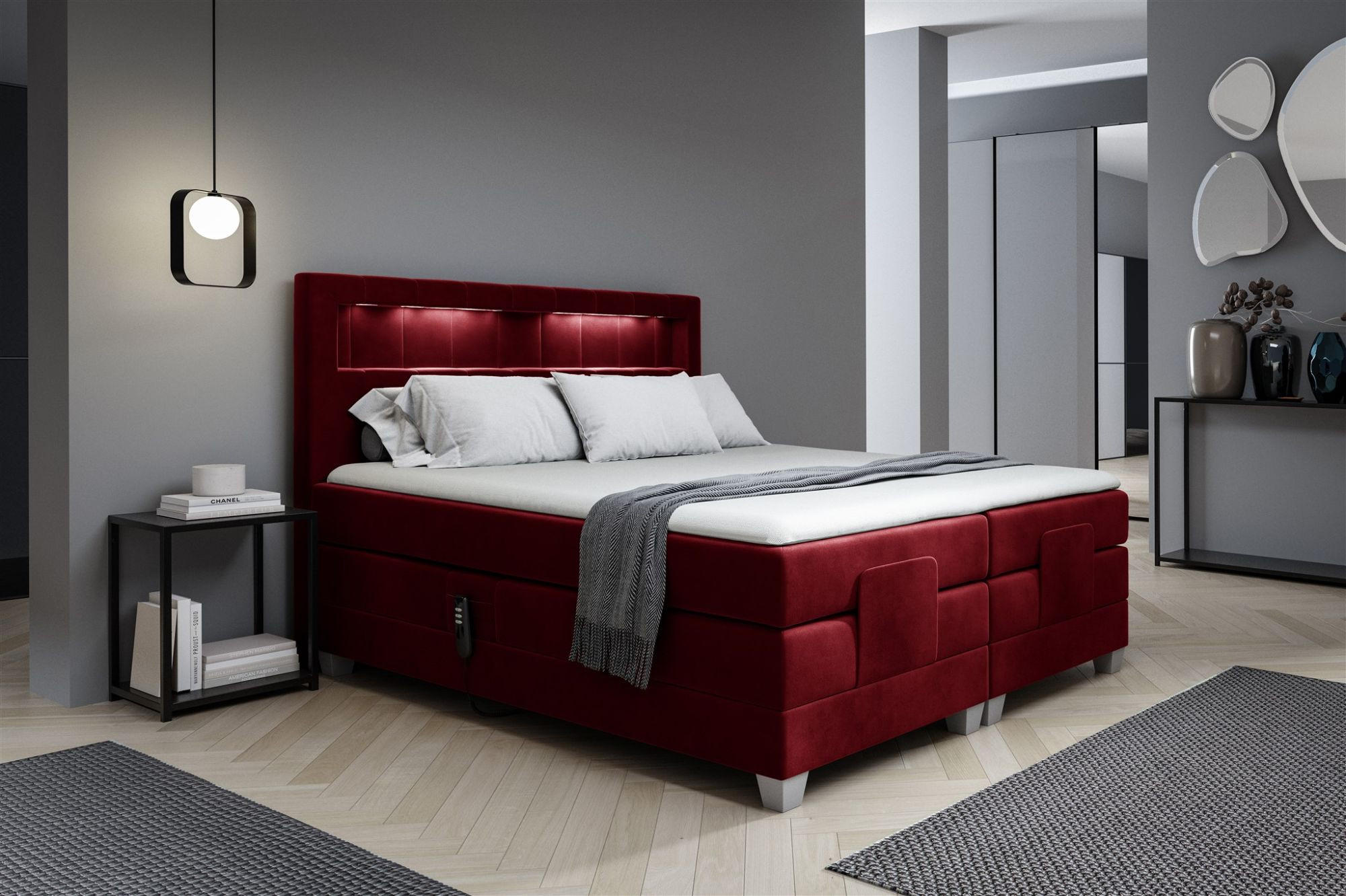 BOXSPRINGBETT Elektrisch Davide - Rot, Holzwerkstoff/Textil (120/200cm) - Fun Möbel