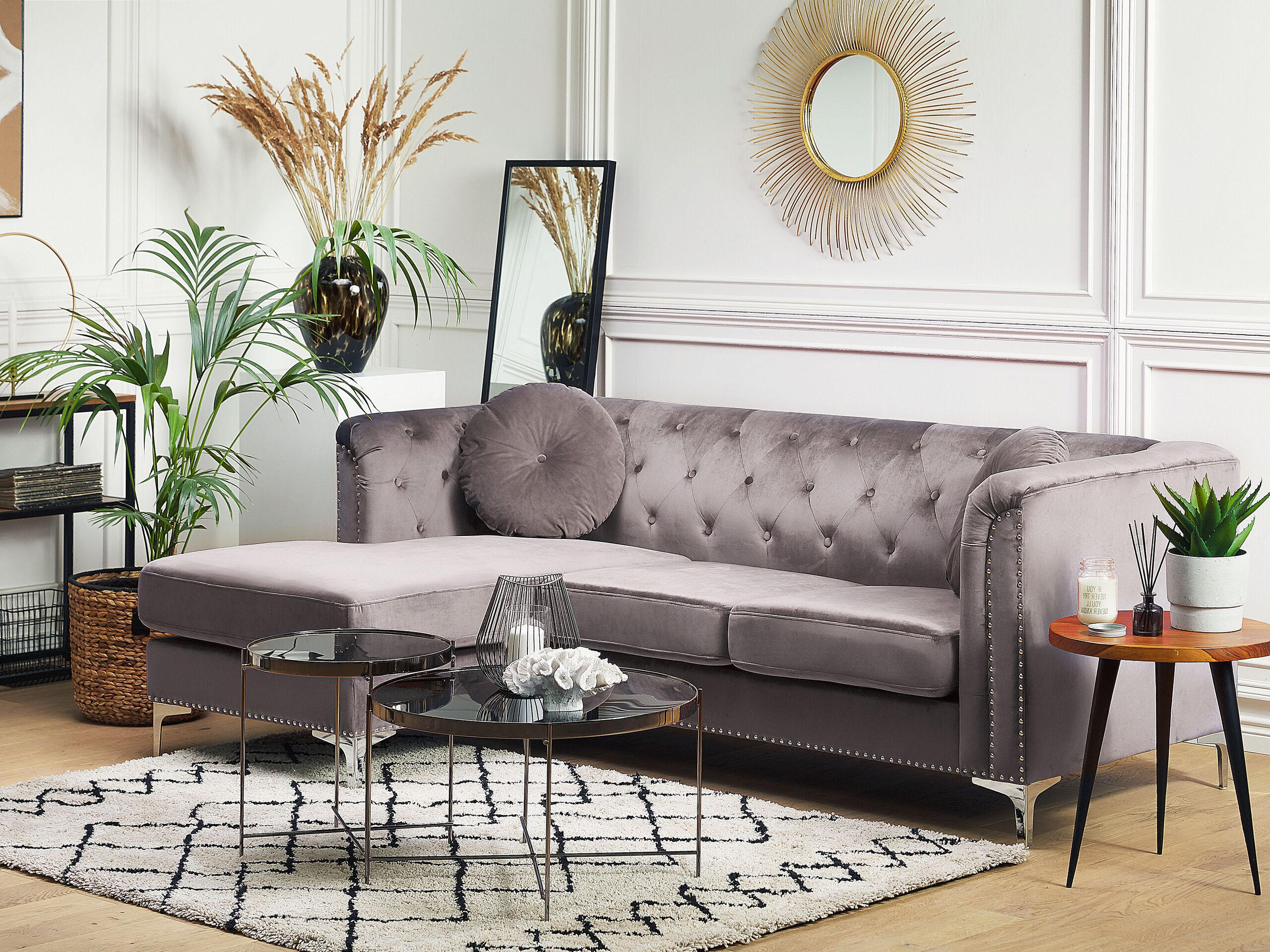 ECKSOFA Samtstoff Grau linksseitig Flen - Grau, Textil (212/145cm) - Beliani